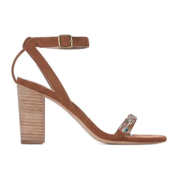 PAIGE New Brown Suede Block Heel Ankle Strap Beads - Picture 2 of 9
